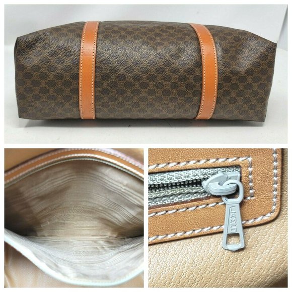 Vintage Celine Triomphe Canvas Brown Leather Medium Shoulder Tote Hand Bag Auth - Picture 10 of 13